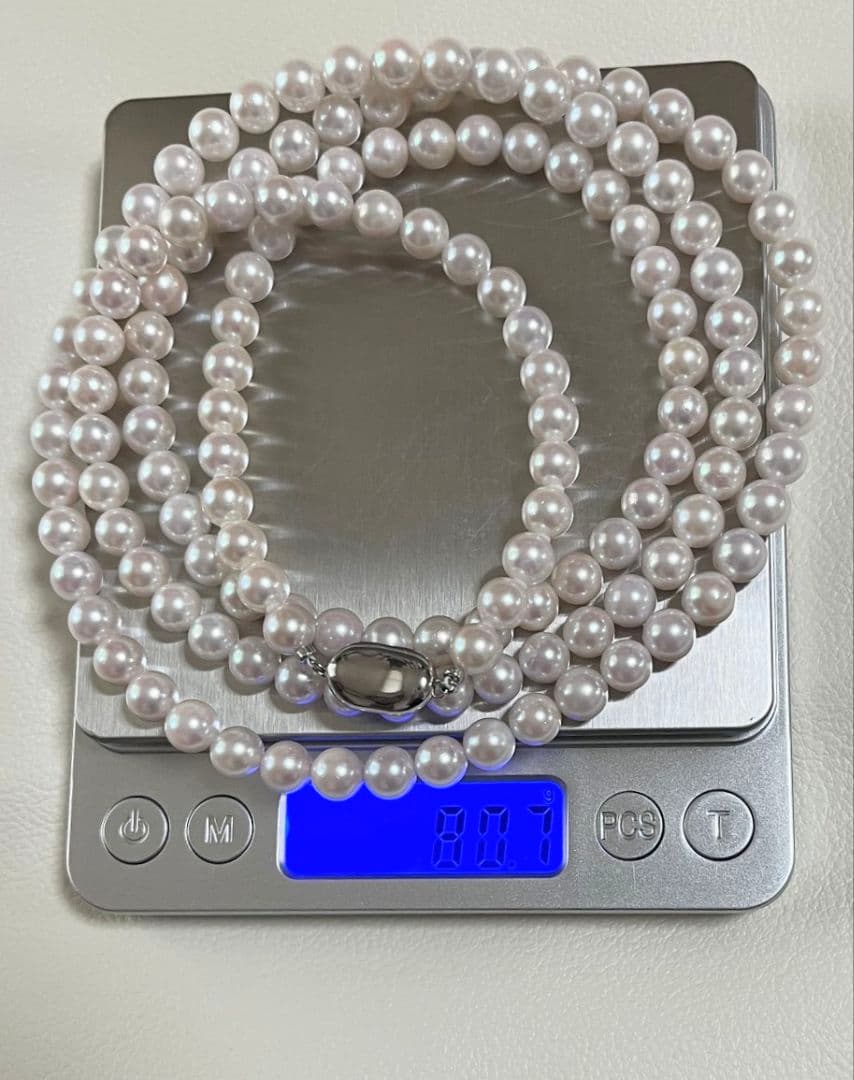 Akoya pearl long necklace 105 cm silver chain pink cherry-blossom color single strand