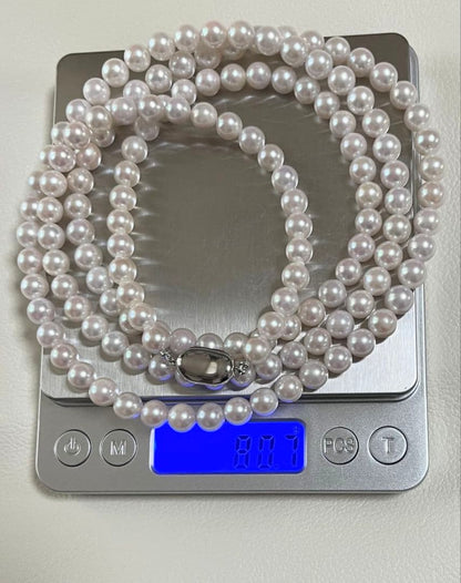 Akoya pearl long necklace 105 cm silver chain pink cherry-blossom color single strand