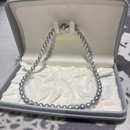 TASAKI Agoya Blue Pearl Necklace with gray pearls measuring 6.5-7.5 mm on a 40 cm strand