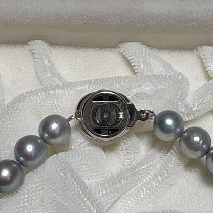 TASAKI Agoya Blue Pearl Necklace with gray pearls measuring 6.5-7.5 mm on a 40 cm strand