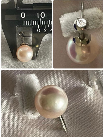 Akoya pearl necklace with approximately 43 cm length and matching round pearl screw-back earrings set on a white background