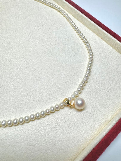 K18 Akoya Pearl Baby Pearl Necklace featuring a single 7.5mm genuine pearl pendant on a delicate chain