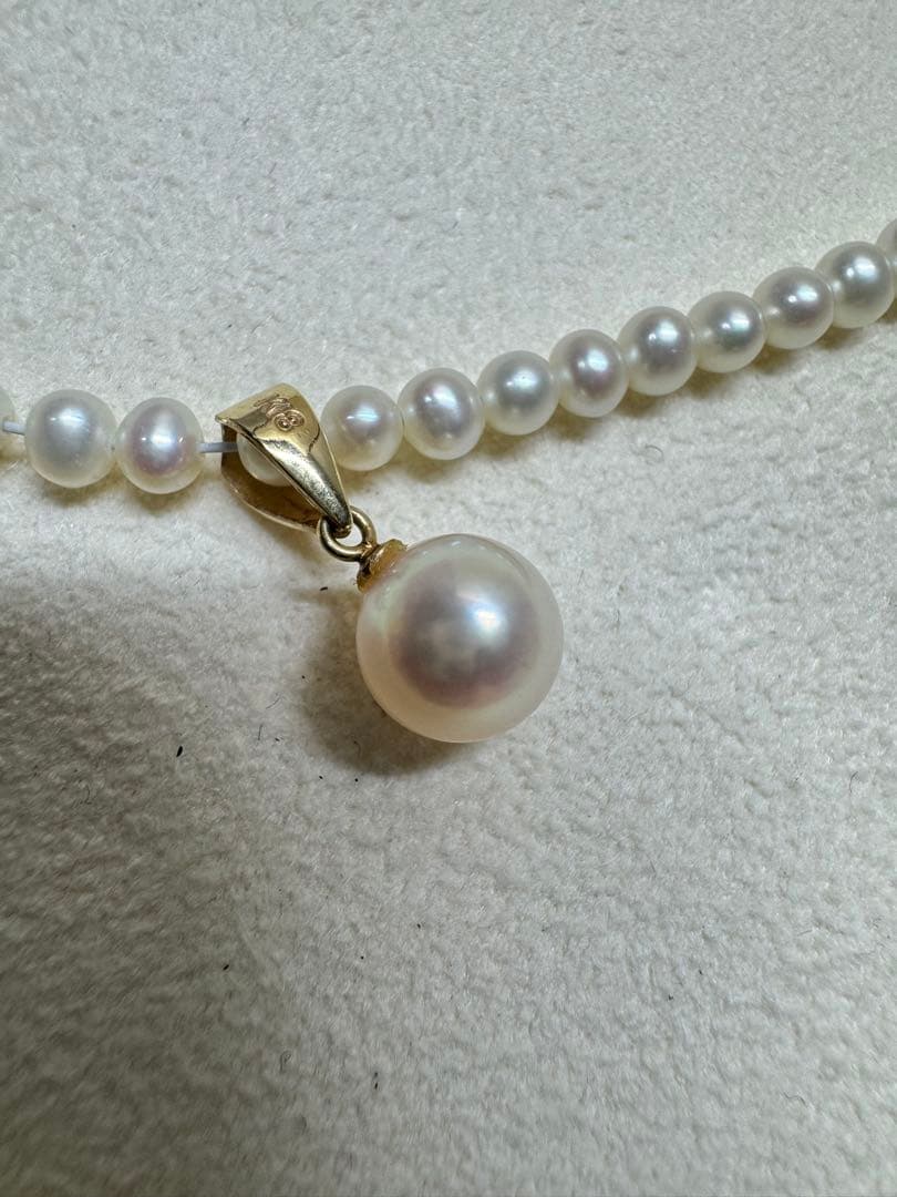 K18 Akoya Pearl Baby Pearl Necklace featuring a single 7.5mm genuine pearl pendant on a delicate chain