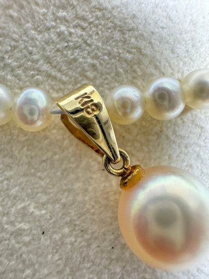 K18 Akoya Pearl Baby Pearl Necklace featuring a single 7.5mm genuine pearl pendant on a delicate chain