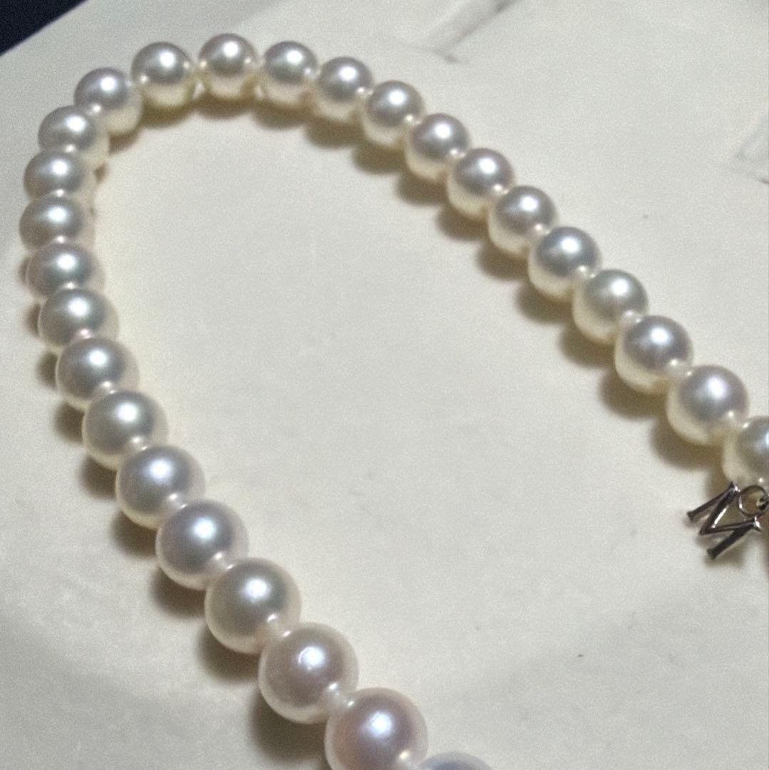 K14WGMIKIMOTO Akoya pearl necklace 41cm with 6.2-6.7mm pearls and strong gloss charm