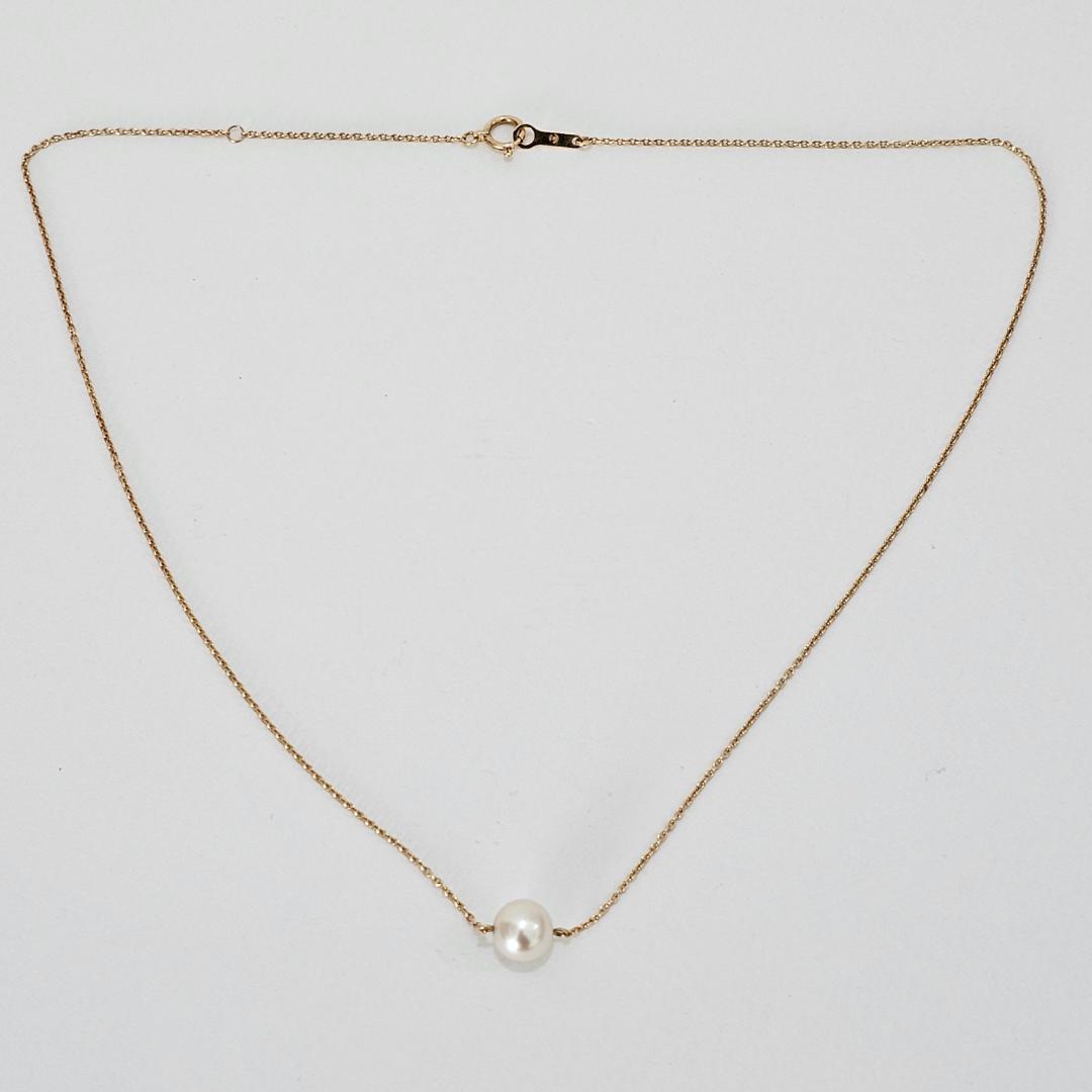 Tasaki pearl necklace with 7.3mm pearl on 42cm 18K yellow gold chain, vintage 2000s-2013