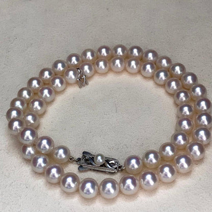 K14WG M Charm Mikimoto Akoya Pearl Necklace with 7.0-7.5 mm pearls on a 42 cm white gold chain