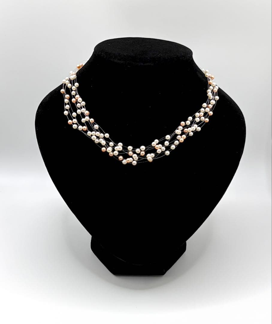 Tasaki People 8-Row Wire Necklace with 3.4-3.6 mm baby pearls in yellow gold and box