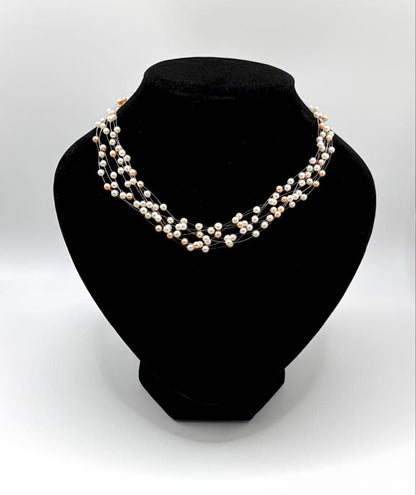 Tasaki People 8-Row Wire Necklace with 3.4-3.6 mm baby pearls in yellow gold and box