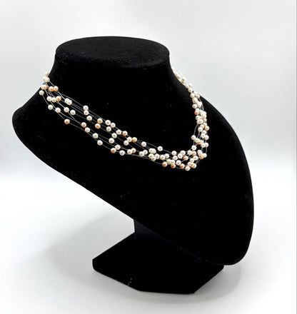 Tasaki People 8-Row Wire Necklace with 3.4-3.6 mm baby pearls in yellow gold and box