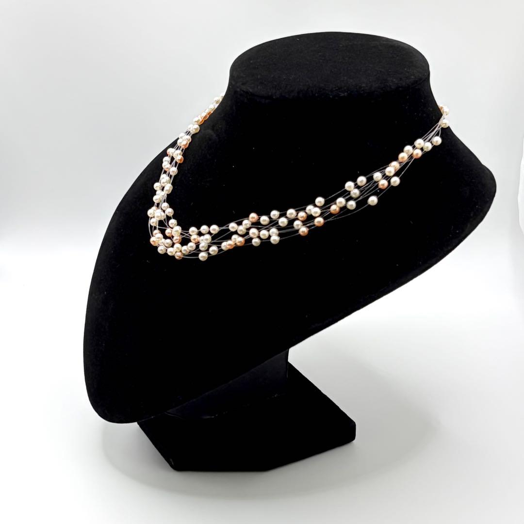 Tasaki People 8-Row Wire Necklace with 3.4-3.6 mm baby pearls in yellow gold and box