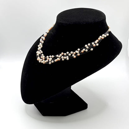 Tasaki People 8-Row Wire Necklace with 3.4-3.6 mm baby pearls in yellow gold and box