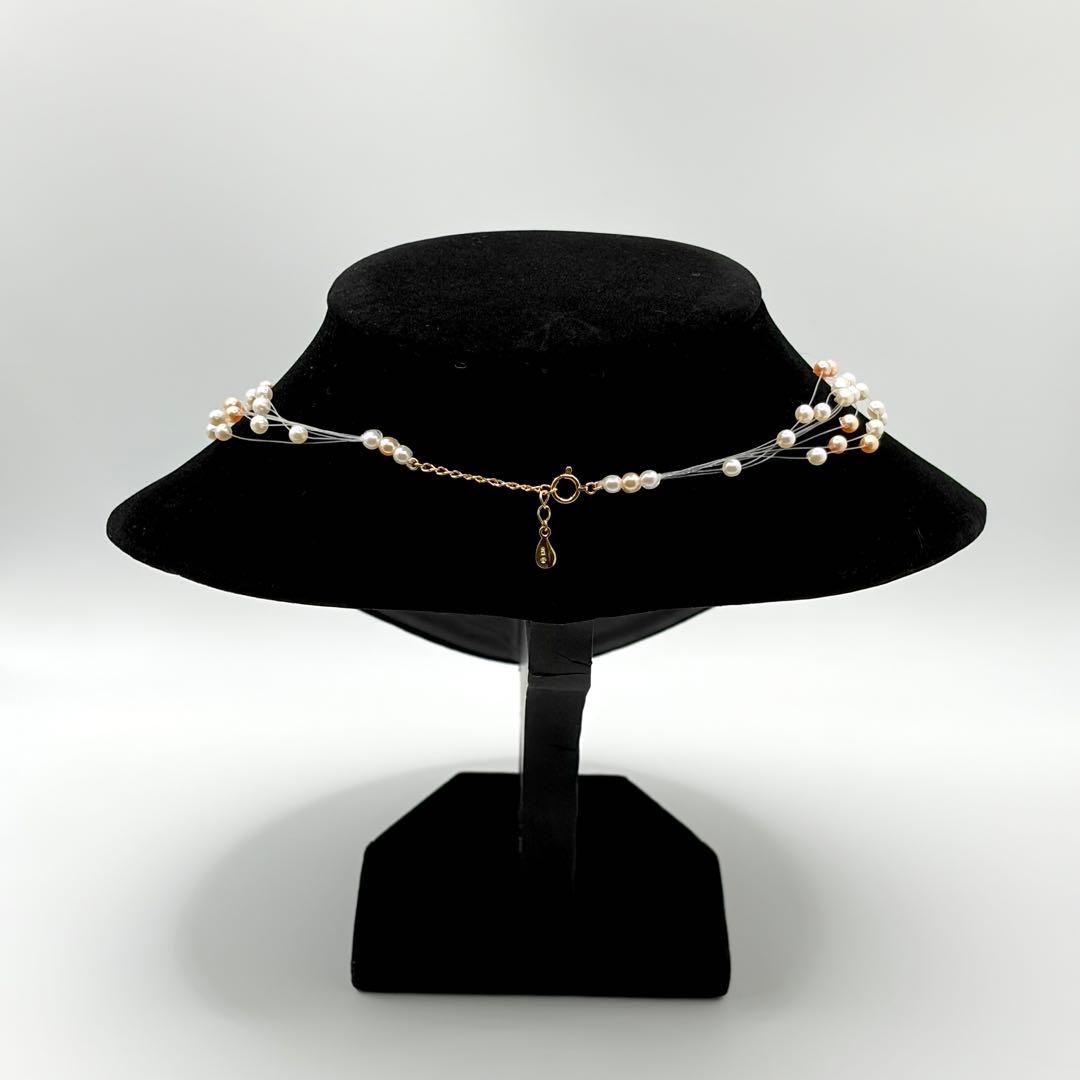 Tasaki People 8-Row Wire Necklace with 3.4-3.6 mm baby pearls in yellow gold and box