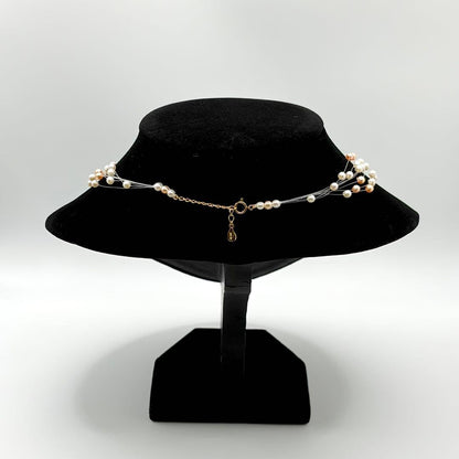 Tasaki People 8-Row Wire Necklace with 3.4-3.6 mm baby pearls in yellow gold and box