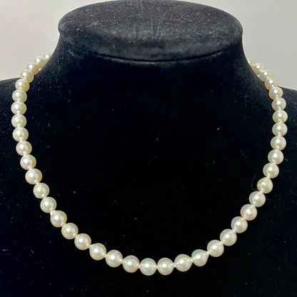 Akoya pearl necklace with 7.0-7.6mm pearls and silver stamp beans design, 46cm length