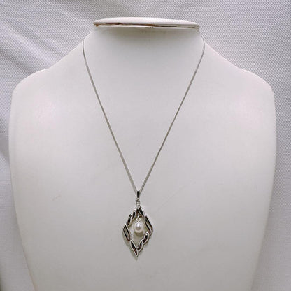 Mikimoto Silver Akoya Pearl Square Necklace with 40cm silver chain featuring square pearl pendant