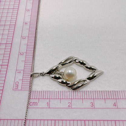 Mikimoto Silver Akoya Pearl Square Necklace with 40cm silver chain featuring square pearl pendant