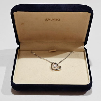 Tasaki pearl necklace with 6.6mm pearl on 45cm SV925 sterling silver chain featuring a heart motif
