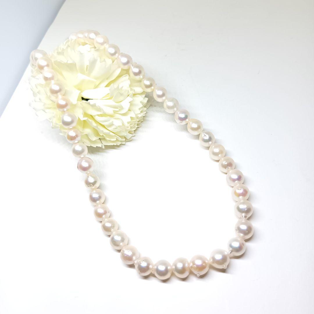 Akoya pearl baroque necklace with SILVER stamp ㊷ featuring 8mm pearls on a 40cm chain