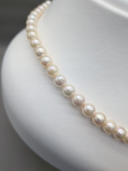 Akoya genuine pearl necklace featuring 7mm white pearls and silver clasp, 41.5cm length