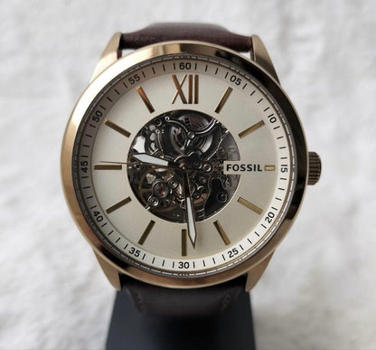 FOSSIL Skeleton Brown Leather Automatic Men's Watch — Japanese