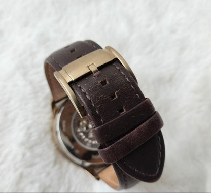 FOSSIL Skeleton Brown Leather Automatic Men's Watch — Japanese