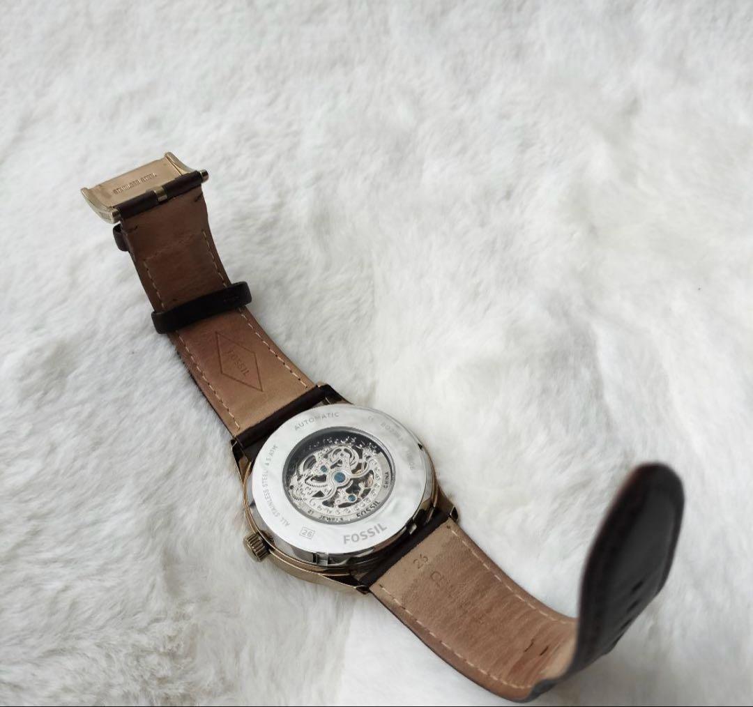 FOSSIL Skeleton Brown Leather Automatic Men's Watch — Japanese