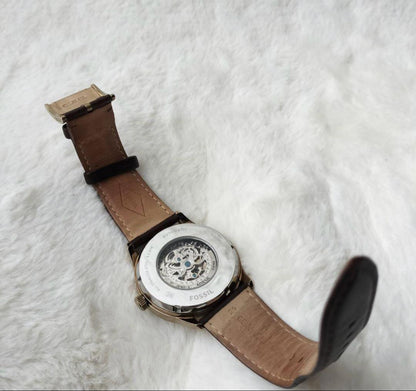 FOSSIL Skeleton Brown Leather Automatic Men's Watch — Japanese