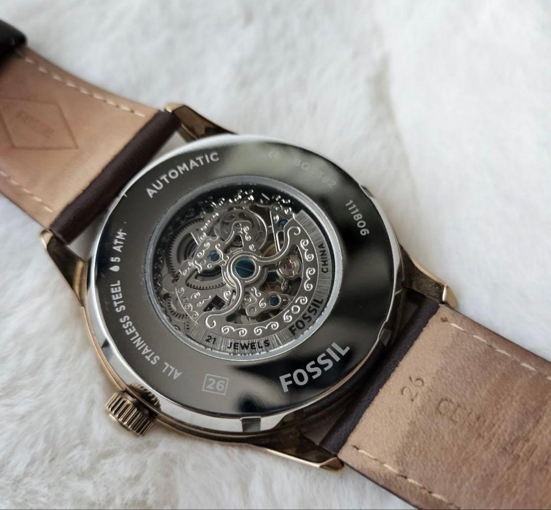 FOSSIL Skeleton Brown Leather Automatic Men's Watch — Japanese