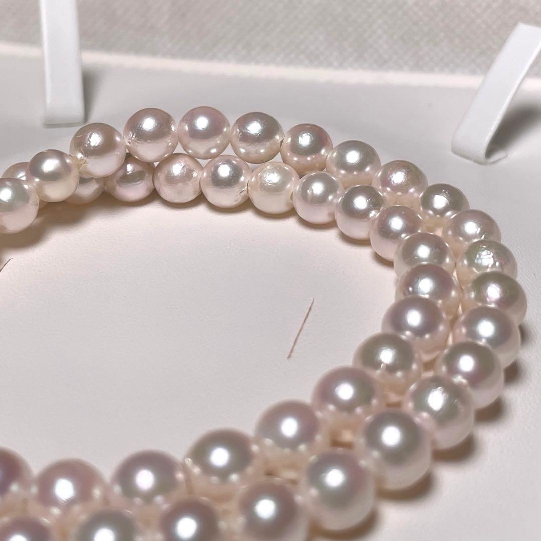 Terimaki Hanadama semi-round Akoya pearl necklace with 6.8-7.3mm white pearls and silver engraving