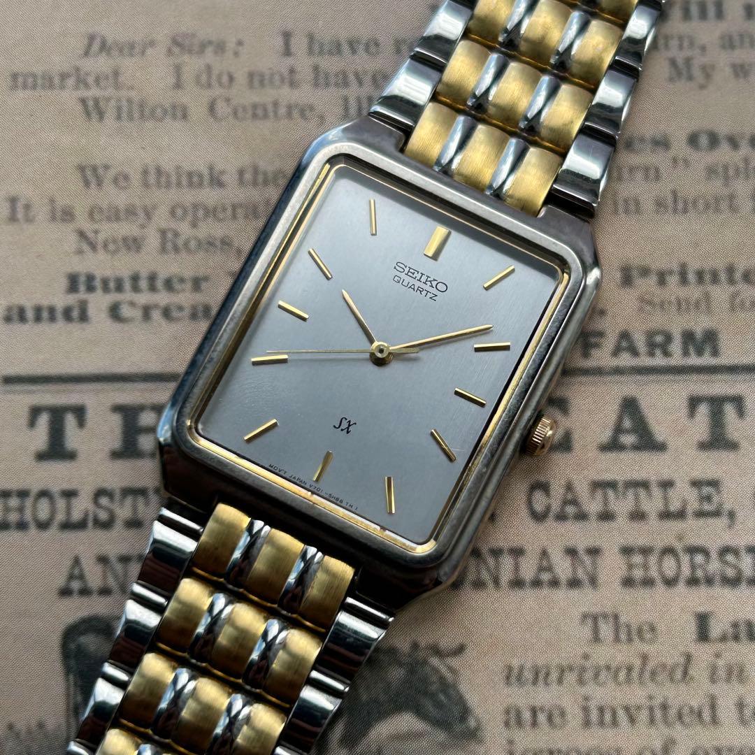 SEIKO 80s Vintage Seiko Tank Kinetic Conbi Rectangular Quartz Men's Watch — Japanese