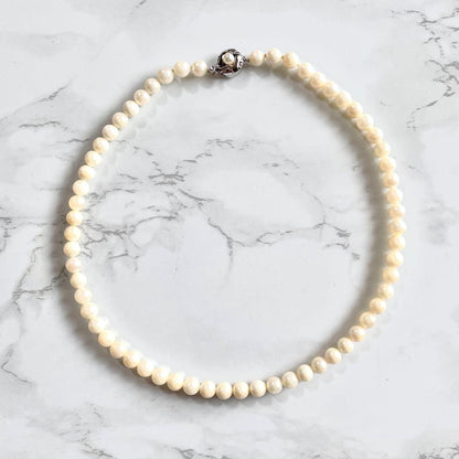 Akoya pearl necklace with 6.5 to 7mm white pearls on silver chain with silver clasp