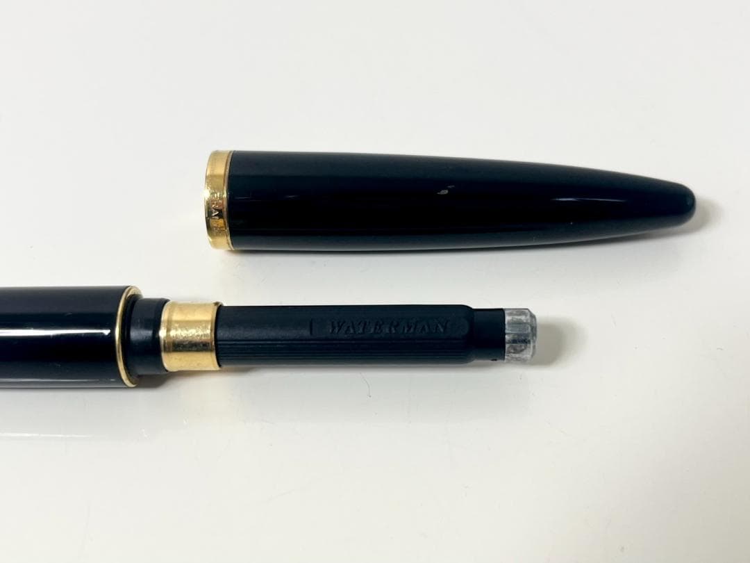 Waterman Carren Black Ballpoint Pen measuring approximately 14 cm in length and 1.4 cm in diameter