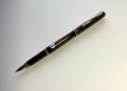 PILOT Cavalier fountain pen in black and brown marble pattern with medium nib, capped, 141mm length