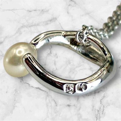 TASAKI Silver 925 Hoop Pearl Necklace with 41 cm silver chain and hoop pearl pendant