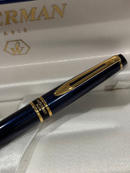 WATERMAN Expert ballpoint pen in navy blue with gold accents, 14 cm length