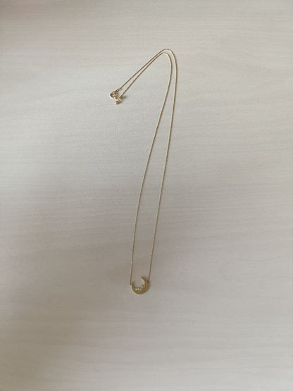 Agete gold necklace with 0.05ct diamond moon pendant on 55cm yellow gold chain