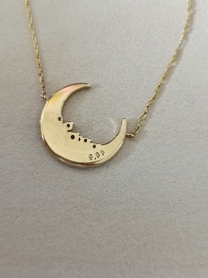 Agete gold necklace with 0.05ct diamond moon pendant on 55cm yellow gold chain