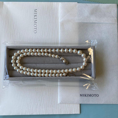 MIKIMOTO gradation pearl necklace with 5.8-9.1mm pearls, 48cm length, displayed on a white background