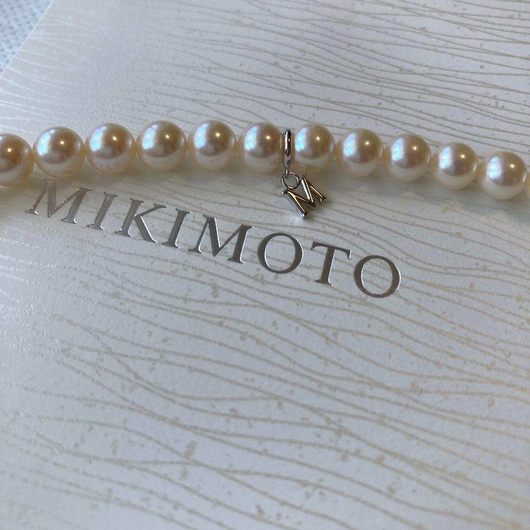MIKIMOTO gradation pearl necklace with 5.8-9.1mm pearls, 48cm length, displayed on a white background