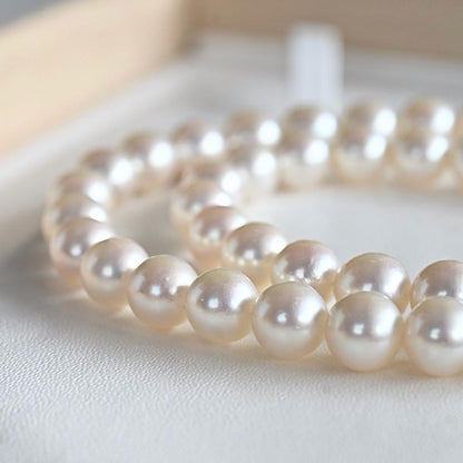 Highest grade Tasaki K14WG necklace with 8.0mm white Akoya pearls and 42cm length