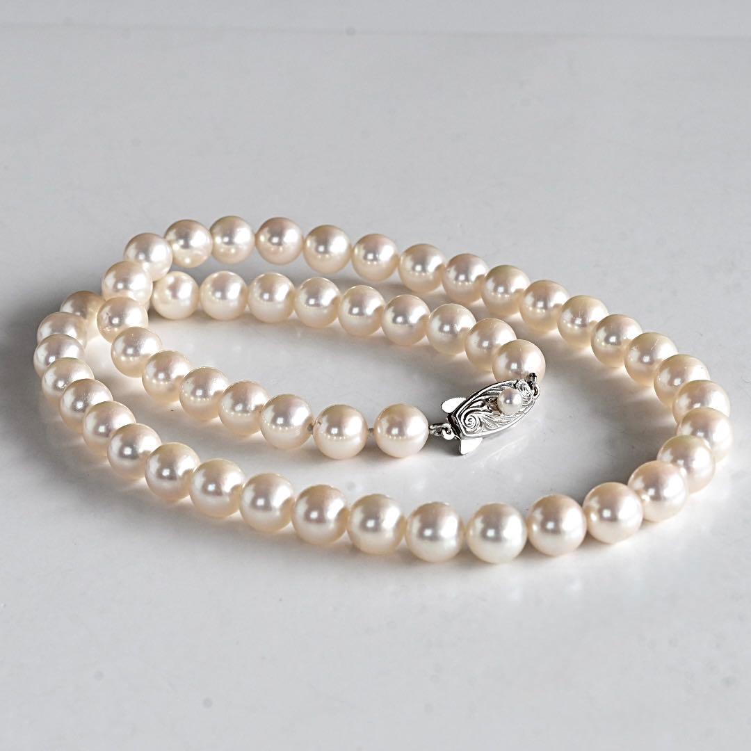 Highest grade Tasaki K14WG necklace with 8.0mm white Akoya pearls and 42cm length