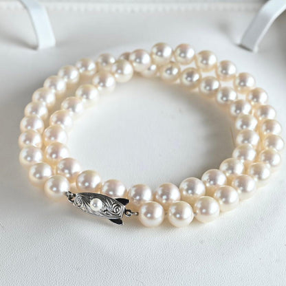Highest grade Tasaki K14WG necklace with 8.0mm white Akoya pearls and 42cm length