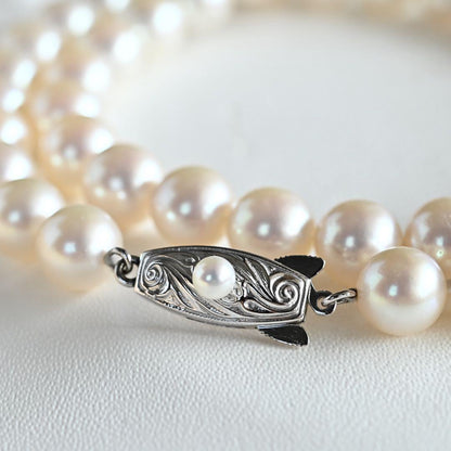 Highest grade Tasaki K14WG necklace with 8.0mm white Akoya pearls and 42cm length