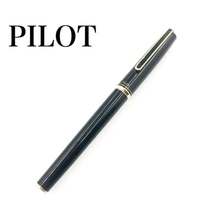 Pilot fountain pen with 14K gold fine nib, sleek black barrel, and silver clip made in Japan