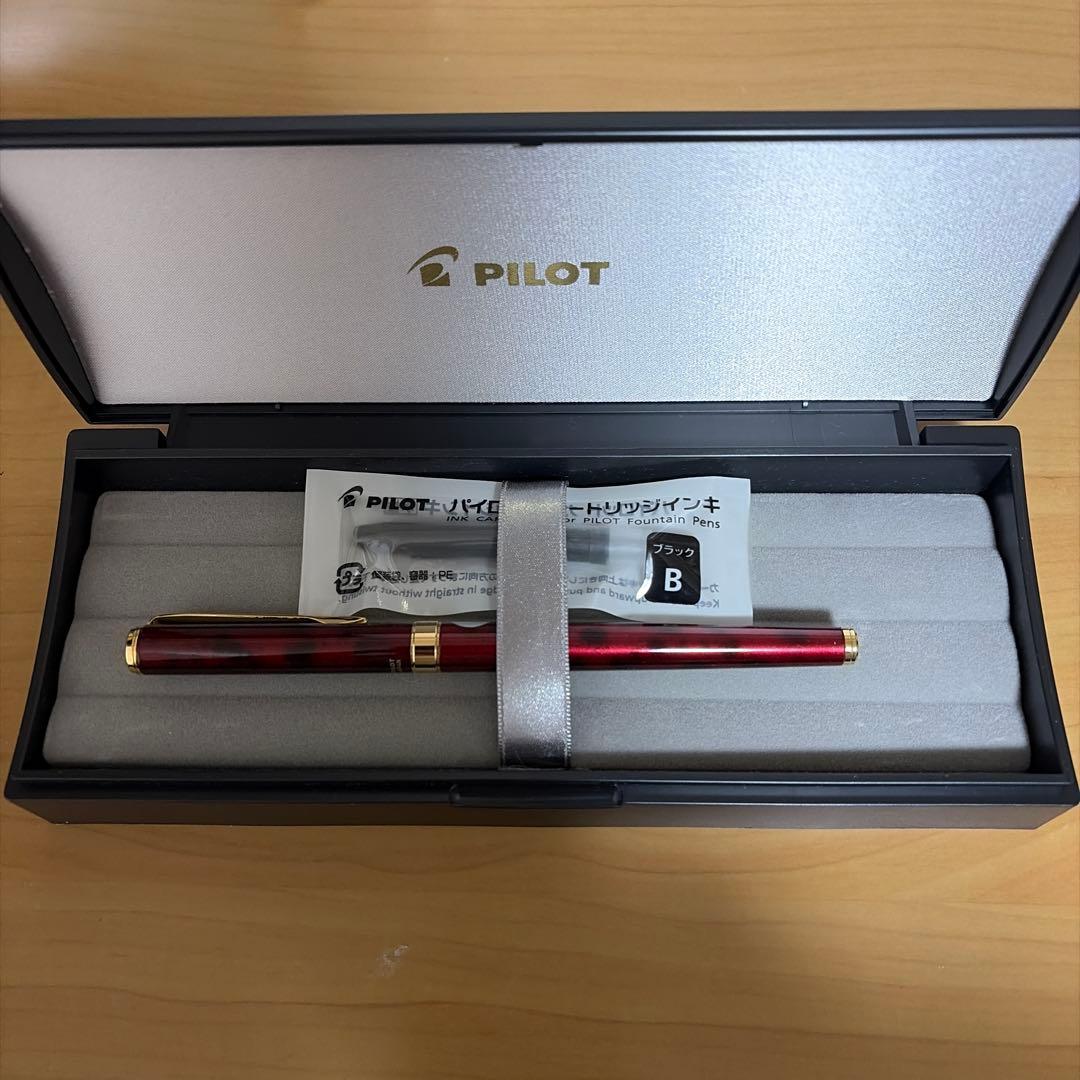 Close-up of a sleek black Pilot fountain pen with silver accents on a white background