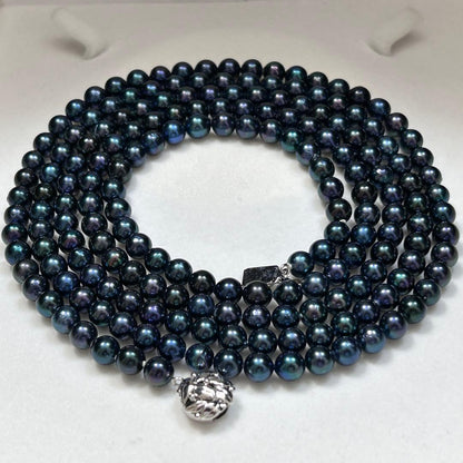 Super Long Akoya Pearl Necklace with 6.5mm pearls, 123cm length, sterling silver clasp