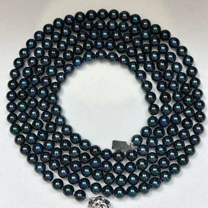 Super Long Akoya Pearl Necklace with 6.5mm pearls, 123cm length, sterling silver clasp