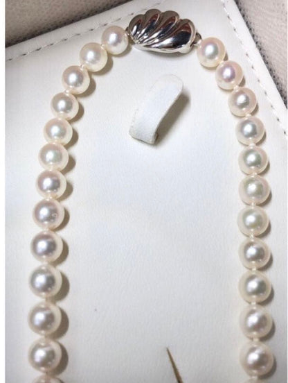 Akoya pearl necklace with 6.5-7.0mm pearls and matching 7.0mm earrings with silver clasp