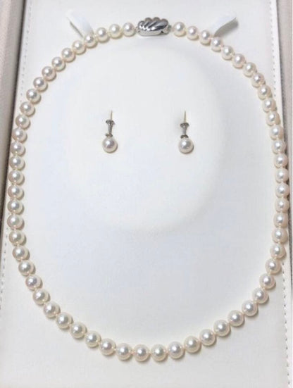 Akoya pearl necklace with 6.5-7.0mm pearls and matching 7.0mm earrings with silver clasp
